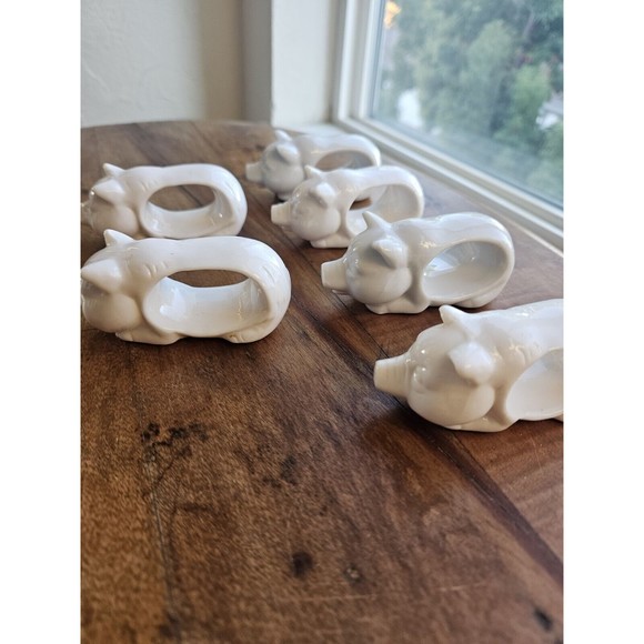 White Ceramic Pig Napkin Holders Vintage Lot Of 6 - Picture 1 of 6